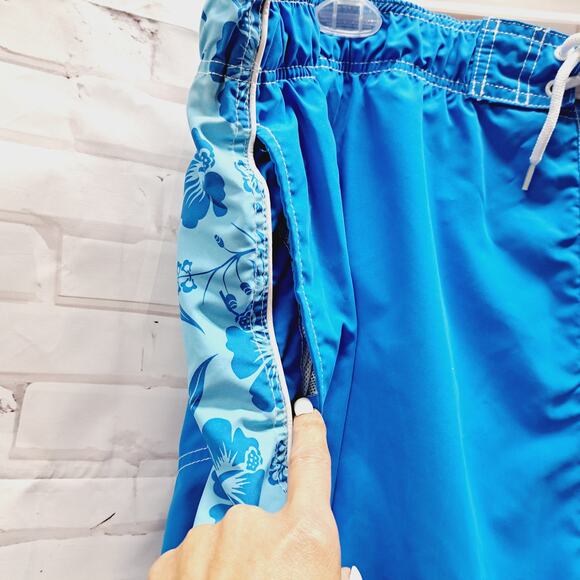 Faded Glory Blue Hibiscus print lined pockets drawstring Swim Trunks 3XL - Picture 3 of 6